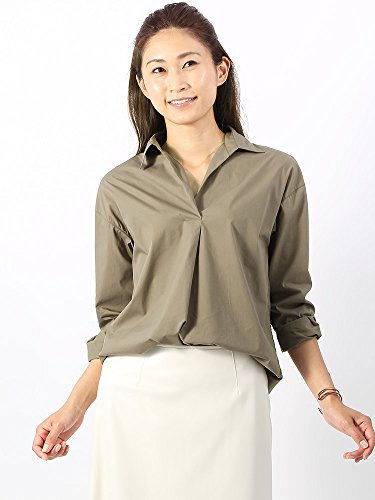 (ザ・スーツカンパニー) コットンタイプライター スキッパープルオーバーブラウス カーキ