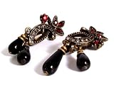 Image of Ladies vintage clip on earrings in a dark brass coloured metal design 12297