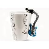Tasse � Caf� Guitare Bleu / Blanc fait � la main (10cm x 8cm)