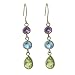 10k Yellow Gold Blue Topaz, Amethyst & Peridot Bezel Set Dangle Earrings