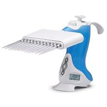 VistaLab 1060-0250 Ovation 12 Channel Electronic Multichannel Pipette, 5 - 250 microliters Volume, 1 microliters Graduation, Blue