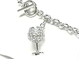 Cheers! 3d Crystal Wine Glass Charm Bracelet with Ice Crystals