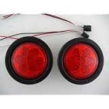 4 Round Red 7 LED Trailer Truck Brake Stop Turn Tail Light Kits Red Lens 