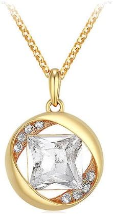 Purple Horse Golden Pendant with Silver Crystals and 45cm Golden Necklace - 40cm+5cm extension chain (7615)