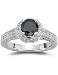 0.80 Cts Diamond & 1.10 Cts Black Diamond Ring in 14K White Gold {DIAMOND APPRAISAL INCLUDED}