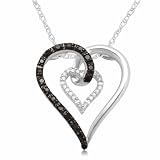 10k White Gold Black  White Heart Diamond Pendant (1/6 cttw, I-J Color, I3 Clarity)