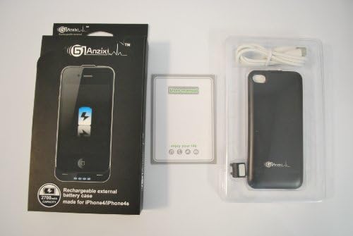 Glanzix Rechargeable External Battery Case for iPhone 4 and 4S Retail Packaging (Black) 2700mAh