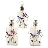 15th Wedding Anniversary Gift (Modern), 3rd Wedding Anniversary Gift (Alternative) - Frosted Glass Perfume Bottle Tall With Flower & Dragonfly
