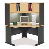 Bush A-Series 48 Inch Corner Desk and Hutch in Savannah Beech and Slate - BHI618