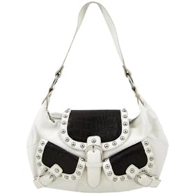 White Brown Western Mock Croc Handbag Purse