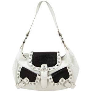 White Brown Western Mock Croc Handbag Purse