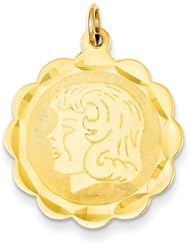14k Girl Head on .018 Gauge Engravable Scalloped Disc Charm Cyber Monday Special