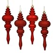 8ct Red Hot 4-Finish Regal Shatterproof Finial Christmas Ornaments 7"