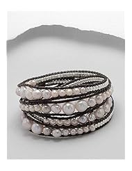 Peach (Natural) Cotton Fresh Water Pearl Bracelet In White Base