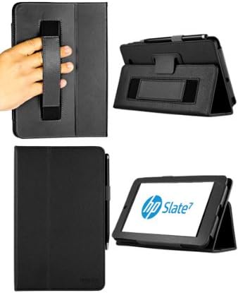 HHI UrbanFlip Stand Case For HP Slate 7 Case Cover (with Elastic Hand Strap and Stylus Pen Holder) - Black