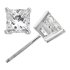 0.75ct. Princess Cut Diamond Stud Earrings Platinum (G-H, VS2-SI1)