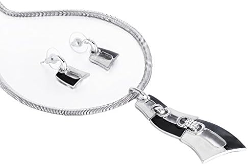 Janeo 3 Tier Pendant Necklace Earrings Set. Real Mother Of Pearl Inlaid, Swarovski Crystals. Contemporary Fine Neck Costume Jewellery. Any Anniversary Gift. 14K Rose Gold or Silver Rhodium. Stunner!