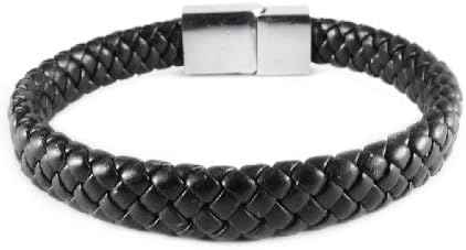 Unisex Black Braided Flat Leather Cord Bracelet