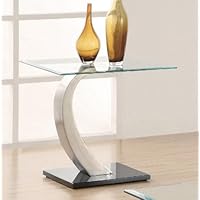 End Table with Glass Top in Silver and Black Metal Base
