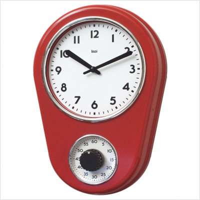 Kitchen Timer Retro Modern Wall Clock in Red