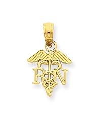 14K Yellow Gold RN Caduceus Pendant