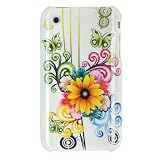 Premium Designer Hard Crystal Snap-on Case for Apple iPhone 3G, 3GS 3G-S - Cool White Flower Floral Butterfly Print
