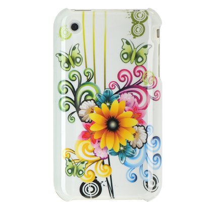 Premium Designer Hard Crystal Snap-on Case for Apple iPhone 3G - 3GS 3G-S - Cool White Flower Floral Butterfly Print