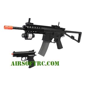 Spring Powered Para Style Mini M249 Para Airsoft Gun 200-FPS Airsoft Rifle With Bipod, Laser, 800 Count Grenade BB's, FREE PISTOL, and 21