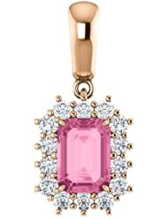 10K Rose Gold 7.00x5.00mm Emerald Cut Pink Sapphire and Diamond Pendant -- LIFETIME WARRANTY