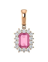 10K Rose Gold 7.00x5.00mm Emerald Cut Chatham Created Pink Sapphire and Diamond Pendant -- LIFETIME WARRANTY