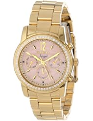 Invicta Womens 11772 Angel Pink Mother-Of-Pearl Dial Cubic Zirconia Accented 18k Gold Ion-Plated Stainless Steel Watch
