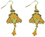 Goldtone Art Nouveau Lily Flower Dangle Earrings