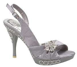 Slingback High Heel Rhinestone Party Dress Platform Sandals Gray , 5-10