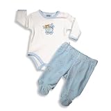 Little Me - Newborn And Infant Boys Long Sleeve Velour Pant Set, White, Light Blue (Size 3Months)