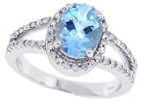 1.48Ct Oval Aquamarine Ring with Diamonds in 14Kt White Gold