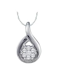 14k White Gold Round Natural Diamond Flower Cluster Womens Ladies Teens Dainty Fashion Pendant with 18" Chain - .08 (1/10) Ct.t.w.