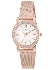 Lucien Piccard Womens LP-12006-RG-22S Veleta Silver Textured Dial Swarovski Crystal Accents Rose Gold Ion-Plated Mesh Stainless Steel Watch