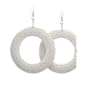 Olive N Figs Sterling Silver Circle of Life Etched Wooden Hoop Earrings - White