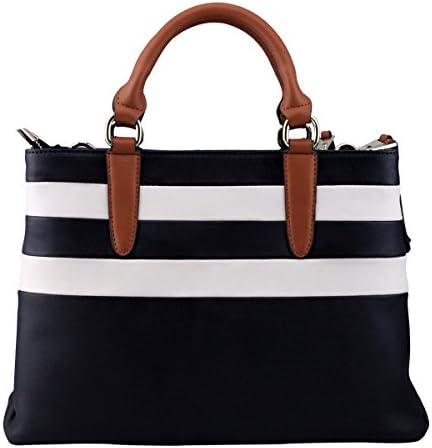 HUIB Women's Office Lady Genuine Leather Stripe Tote Top Handle Cross Body Shoulder Bag Handbag(Black)