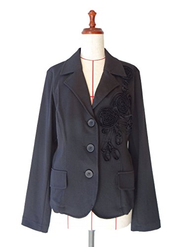 ジャケット 黒 フラワー モチーフ テーラー カラー 長袖 Ｍサイズ ~ Ｌサイズ １点物 株式会社キングアンドクイーン