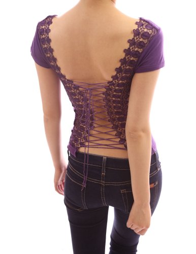 Patty Women Unique Corset Embroidered Back Cap Sleeve Boho Clubwear Knit Top (Apparel)