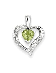 Sterling Silver Rhodium Heart Peridot & Diamond Heart Pendant. Carat Wt- 0.51ct