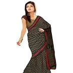 Unnati Silks casual mehandi green pure cotton block printed tiranga border saree with blouse