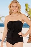 Jantzen® Classics Black Ruffle Bandeau Halter Swimsuit - Women's Swimwear Plus Size Swimsuits