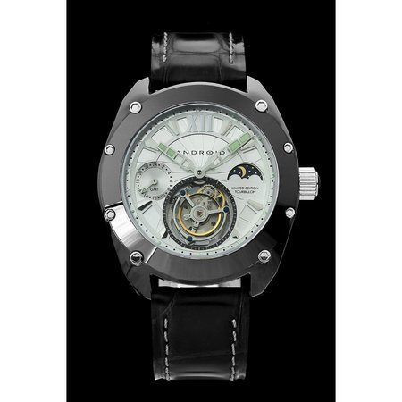 Android Men's Virtuoso Ceramic Limited Edition Tourbillon Mechanical GMT Leather Strap Watch