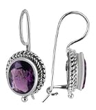 Oval Amethyst Cubic Zirconia Sterling Silver French Ear Wire Drop Earrings