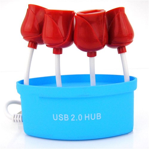 Romantic Rose USB 2.0 4-Port Ultra Mini Hub, Blue Base