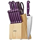 Ginsu 3878 Essential Series 14-Piece Cutlery Set with Natural Block, Purple
