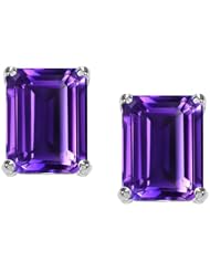 Tommaso Design (tm) 8x6mm Emerald Cut Genuine Amethyst Earrings Studs in 14 kt White Gold