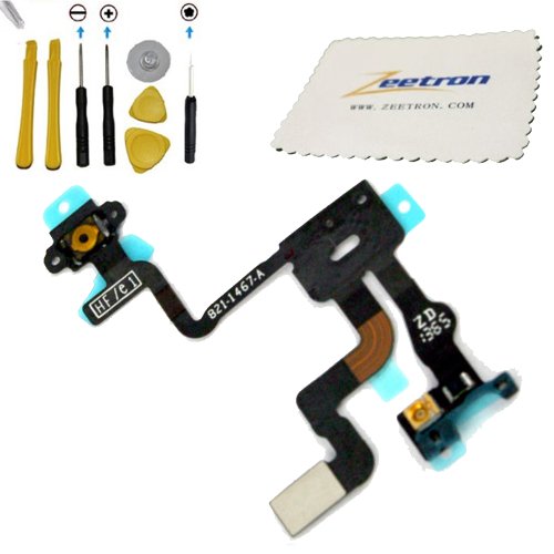 Iphone 4S Proximity Light Sensor Flex Cable Power Button Cable + 6 Piece Opening Tool Kit + Torx Screwdriver + Zeetron Microfiber Cloth (9 Piece Do It Youself Kit)